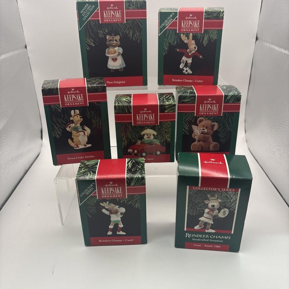 Vtg~Hallmark Ornaments~Lot of 7~Reindeer Champ/Polar Sport/Plum Delights